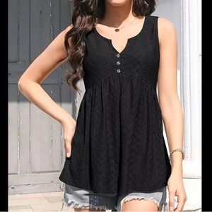 New • Elegant Black Eyelet Sleeveless Top